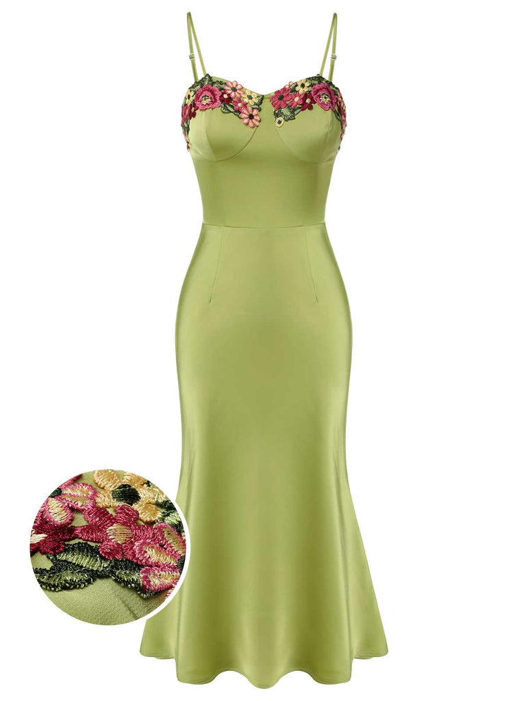 Green 1960s Spaghetti Strap 3D Floral Dress | Retro Stage Green 1960s Spaghetti Strap 3D Floral Dress | Retro Stage