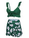 Green 1960s Strap Floral Ruffles Swimsuit: 1960s Riviera elegance, reimagined for her