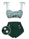 She's wearing Green 1960s Stripe Shoulder Straps Swimsuit and the whole beach remembers the 1960s