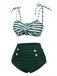 Green 1960s Stripe Shoulder Straps Swimsuit, vintage swimsuit, pin-up swimwear - perfect for women who love vintage and retro fashion