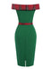 Green 1960s Tartan Patchwork Off-Shoulder Dress — the kind of 1960s dress that makes strangers smile