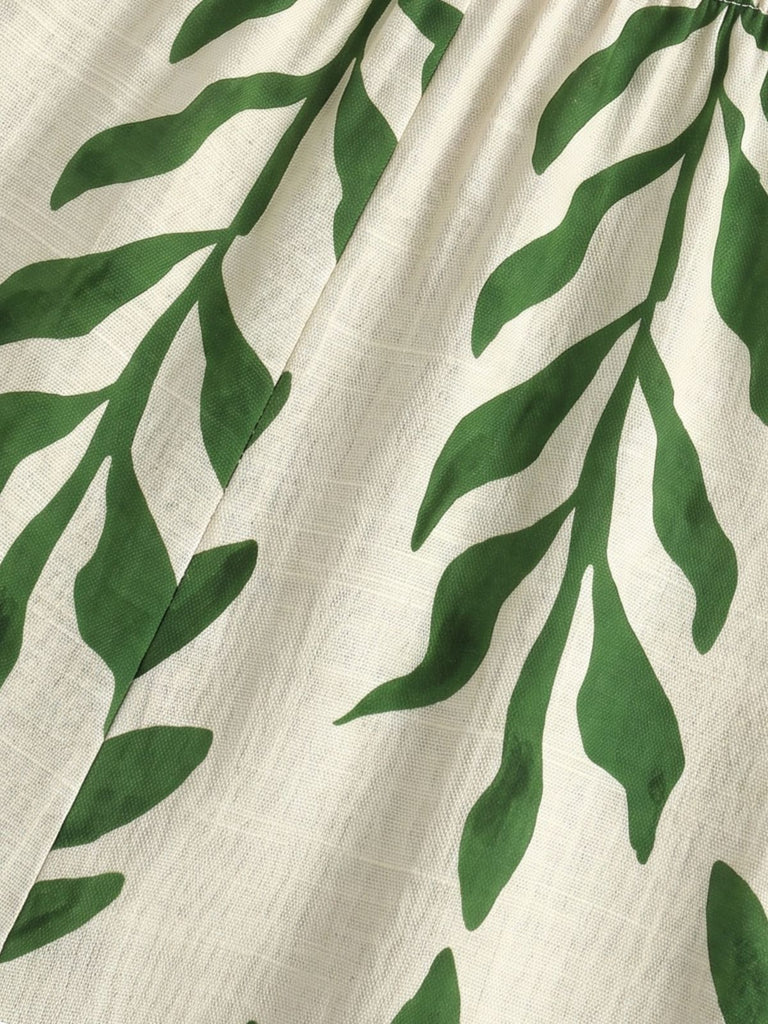 Green 1960s Print V-Neck Jumpsuit