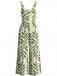 Green 1960s Tropical Leaf Print Spaghetti Strap Wide-Leg Jumpsuit, vintage romper, retro jumpsuit - perfect for women who love vintage and retro fashion