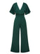 She finds her 1960s story in this Green 1960s V-Neck High Waist Wide-Leg Jumpsuit
