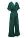 Green 1960s V-Neck High Waist Wide-Leg Jumpsuit: timeless 1960s elegance she makes her own