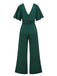 This Green 1960s V-Neck High Waist Wide-Leg Jumpsuit whispers 1960s secrets to those who notice