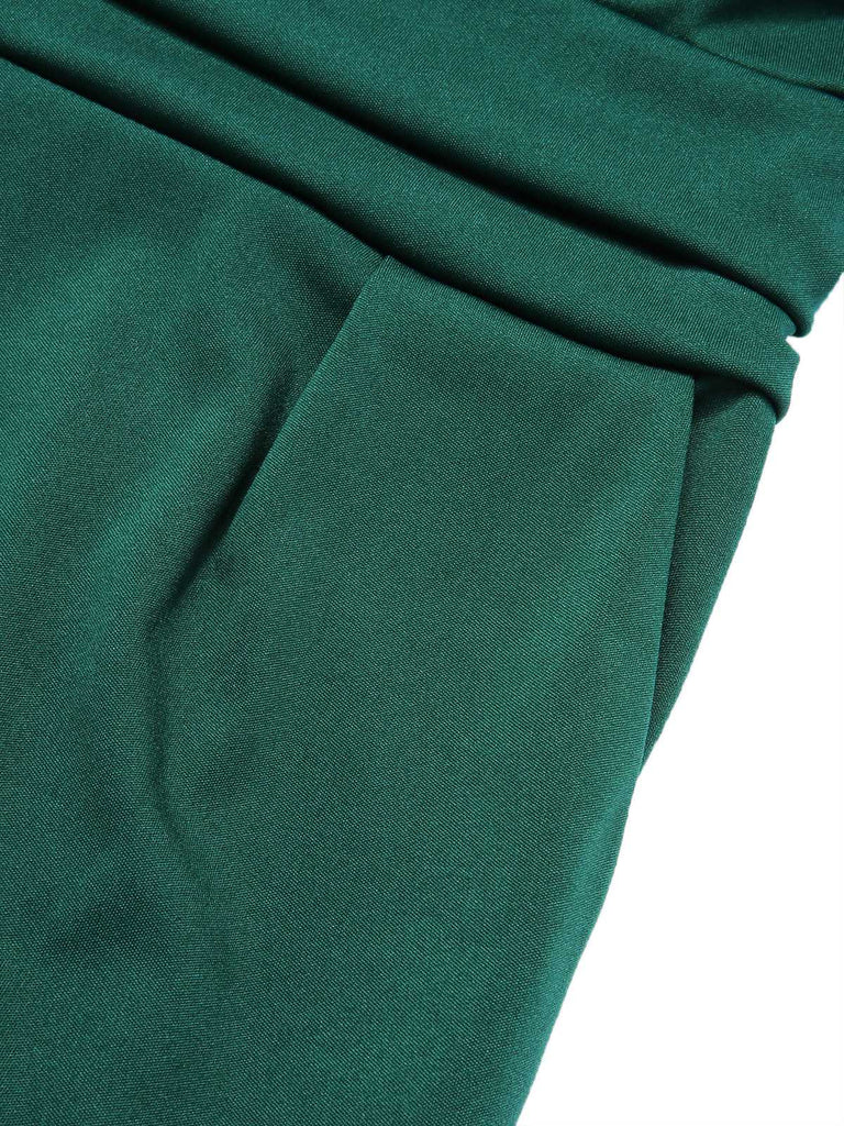 Green 1960s V-Neck High Waist Wide-Leg Jumpsuit — 1960s style that transcends decades