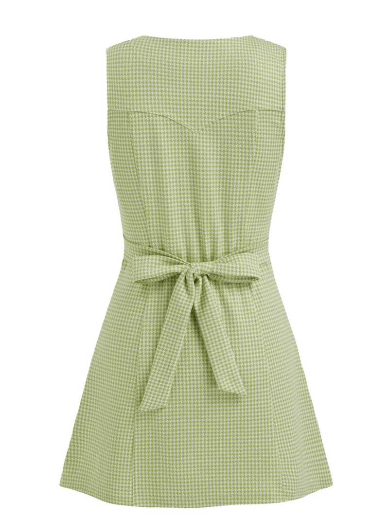 green houndstooth dress LEO LIN - Odette Tweed Midi Dress