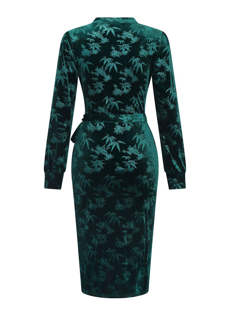 green velvet pencil dress New Emerald Green Velour Bardot Pencil Dress - Knee Length