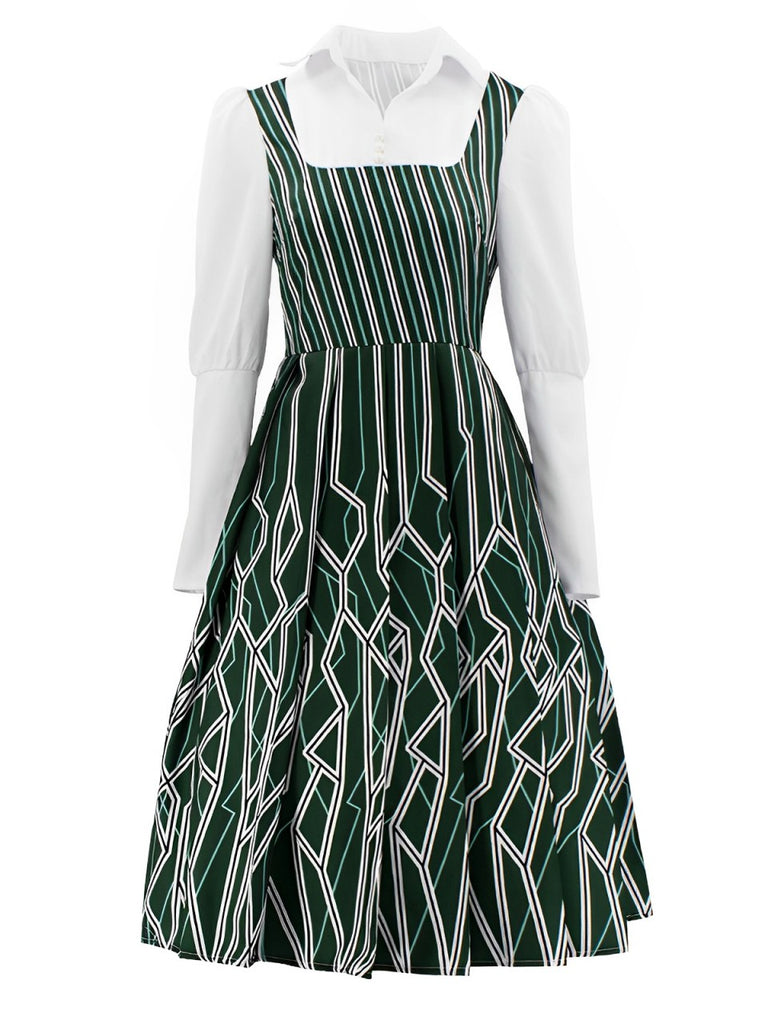 Green 1960s Wicked Irregular Stripes Patchwork Dress Green 1960s Wicked Irregular Stripes Patchwork Dress
