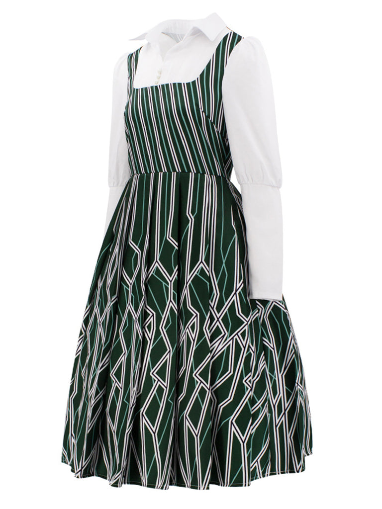 Green 1960s Wicked Irregular Stripes Patchwork Dress Green 1960s Wicked Irregular Stripes Patchwork Dress