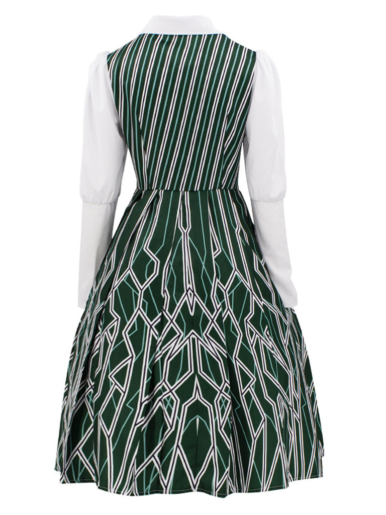 Green 1960s Wicked Irregular Stripes Patchwork Dress | Retro Stage Green 1960s Wicked Irregular Stripes Patchwork Dress | Retro Stage