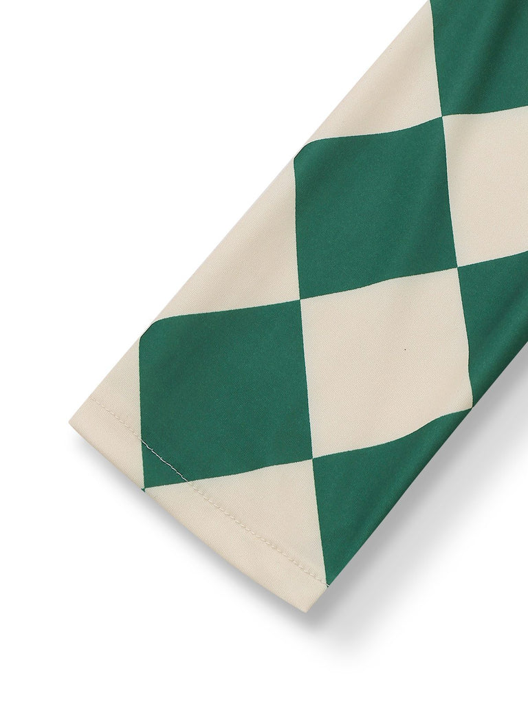 Green 1970s Argyle Fishtail Dress With Tie - vintage dress, retro fashion