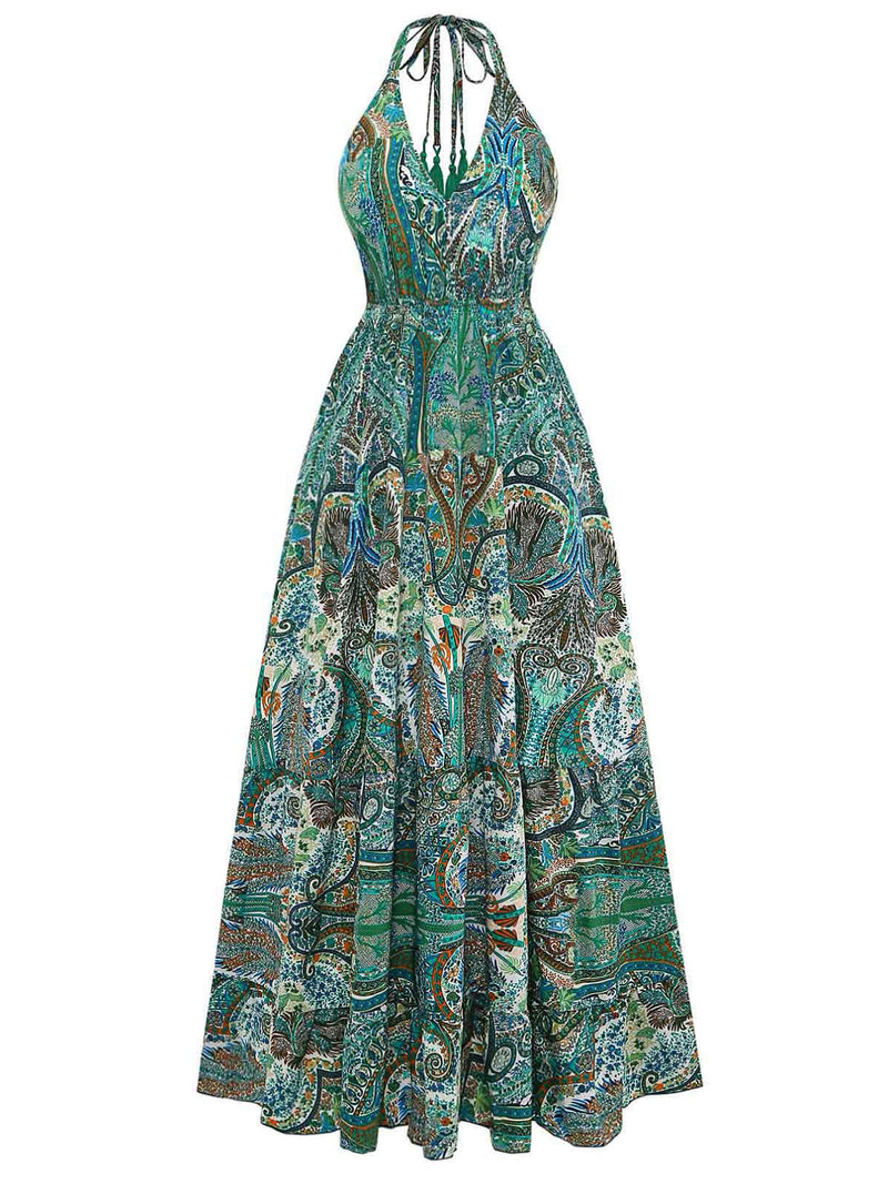 backless maxi dress boho Women's Backless Halter Boho Floral Strapless Maxi Dress Flowy Long Summer  Dresses Belted Beach Dress (Navy, L) at Amazon Women's Clothing store