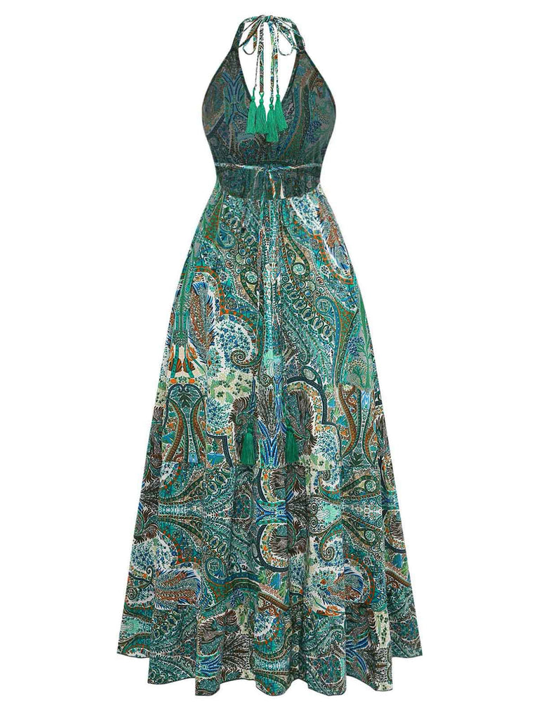 1970s halter dress 70s Maxi | S alternating between stripes and florals 70s Frederick's Mesh Halter Dress