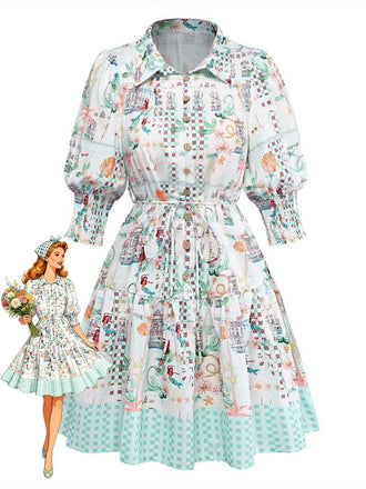 Green-1970s-Coastal-Puff-Sleeve-Shirt-Dress, vintage, retro, dress