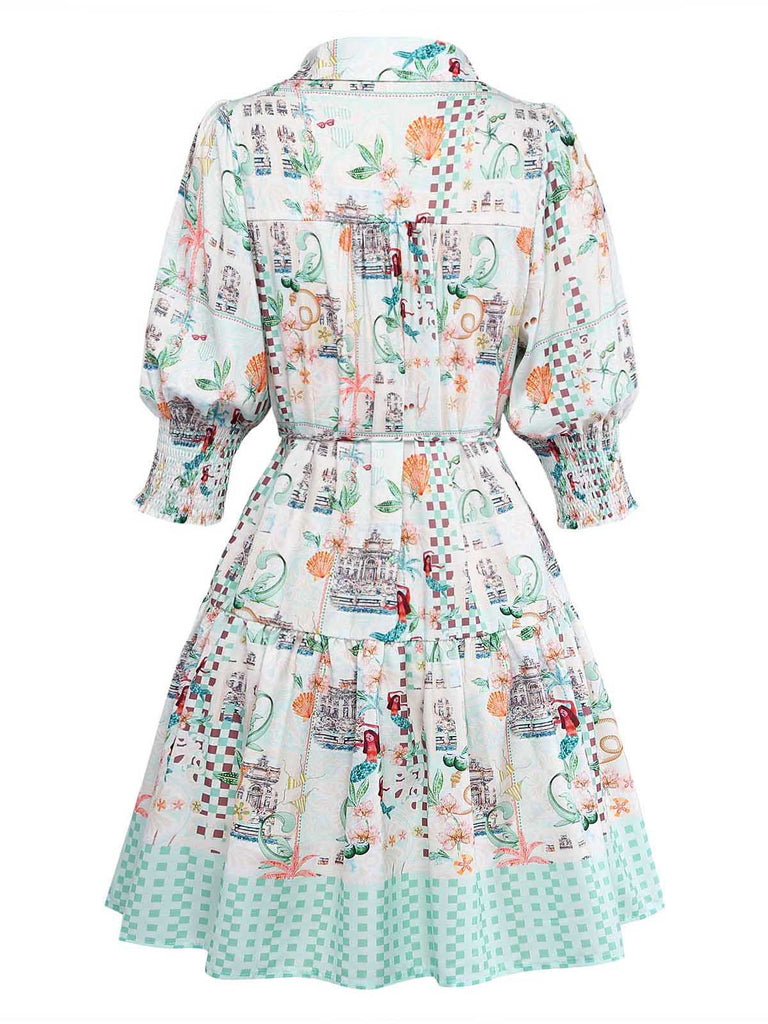 Green-1970s-Coastal-Puff-Sleeve-Shirt-Dress, vintage, retro, dress