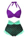 This Green 1970s Halter Mermaid Scales Swimsuit carries 1970s vacation dreams in every stitch