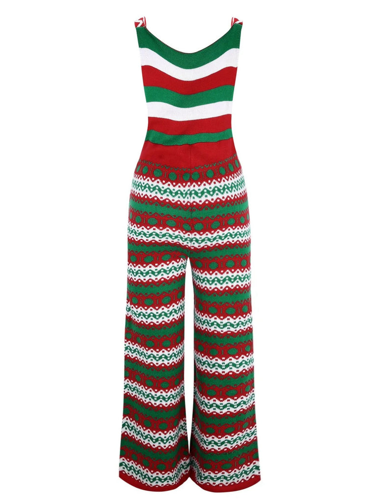 Green 1970s Happy Christmas Straps Knitted Jumpsuit — 1970s vintage charm for her modern wardrobe