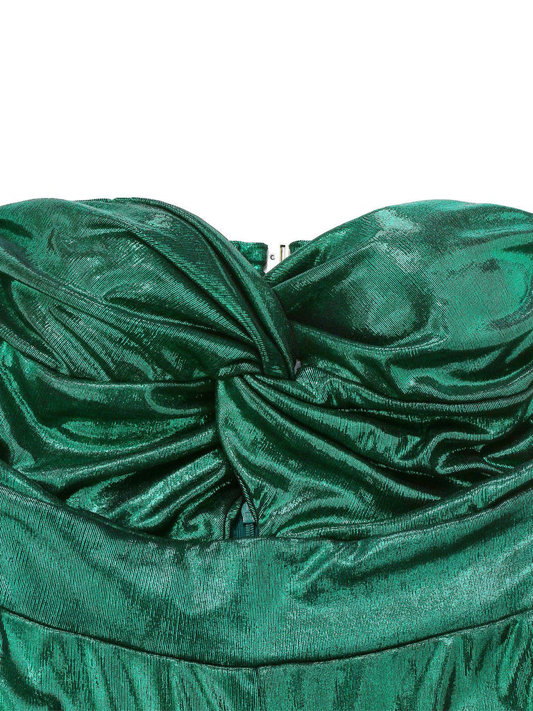 Green 1970s Knotted Cut-Out Glossy Jumpsuit - vintage jumpsuit, retro fashion