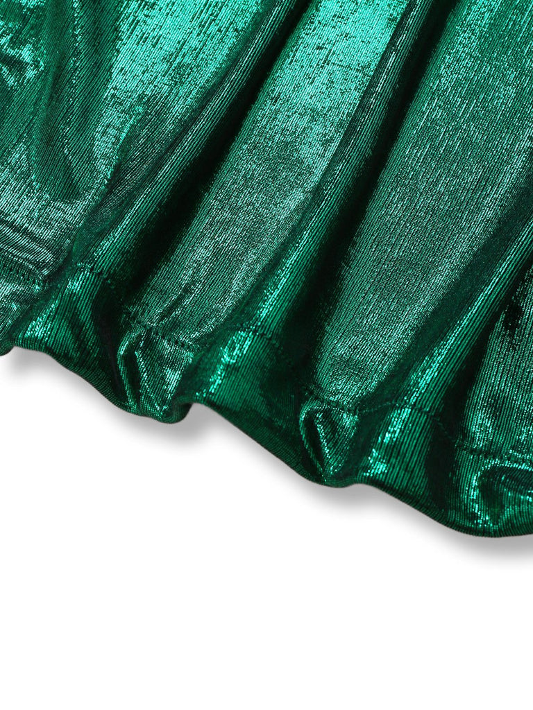 Green 1970s Knotted Cut-Out Glossy Jumpsuit - vintage jumpsuit, retro fashion