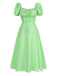 She slips into this Green 1970s Puff Sleeve Ditsy Floral Slit Dress and suddenly it's a 1970s daydream