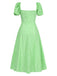 Green 1970s Puff Sleeve Ditsy Floral Slit Dress: where 1970s romance meets her modern spirit
