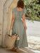 Green 1950s Square Neck Puff Sleeve Boho Dress 6