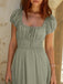Green 1950s Square Neck Puff Sleeve Boho Dress 5