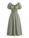 Green 1950s Square Neck Puff Sleeve Boho Dress 2