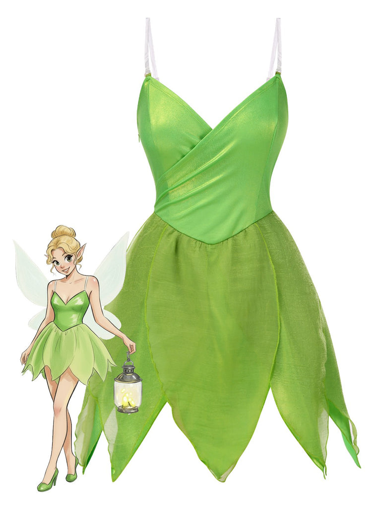Green 1970s Tinker Bell Fairy Petal Hem Mini Dress - vintage dress, retro fashion