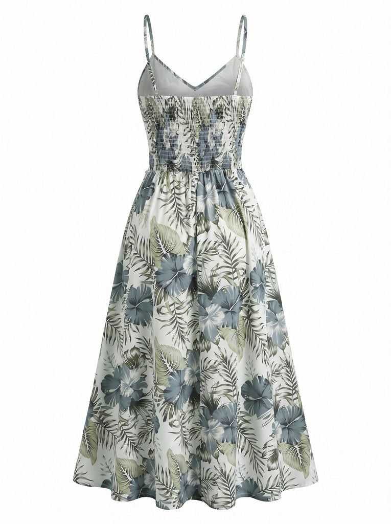 green floral cami dress Green 1970s Tropical Floral Boho Cami Dress