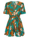 Green 1970s V-Neck Ruffle Sleeves Romper, vintage romper, retro jumpsuit - perfect for women who love vintage and retro fashion