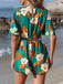 Green 1970s V-Neck Ruffle Sleeves Romper — 1970s style that transcends decades