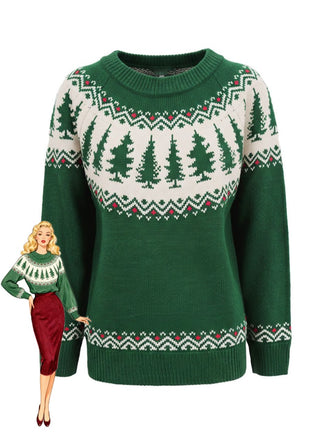 Green 1980s Christmas Tree Fair Isle Sweater - vintage fashion, retro style