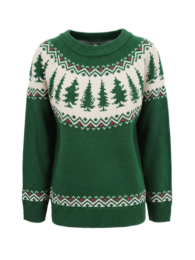 Green 1980s Christmas Tree Fair Isle Sweater - vintage fashion, retro style