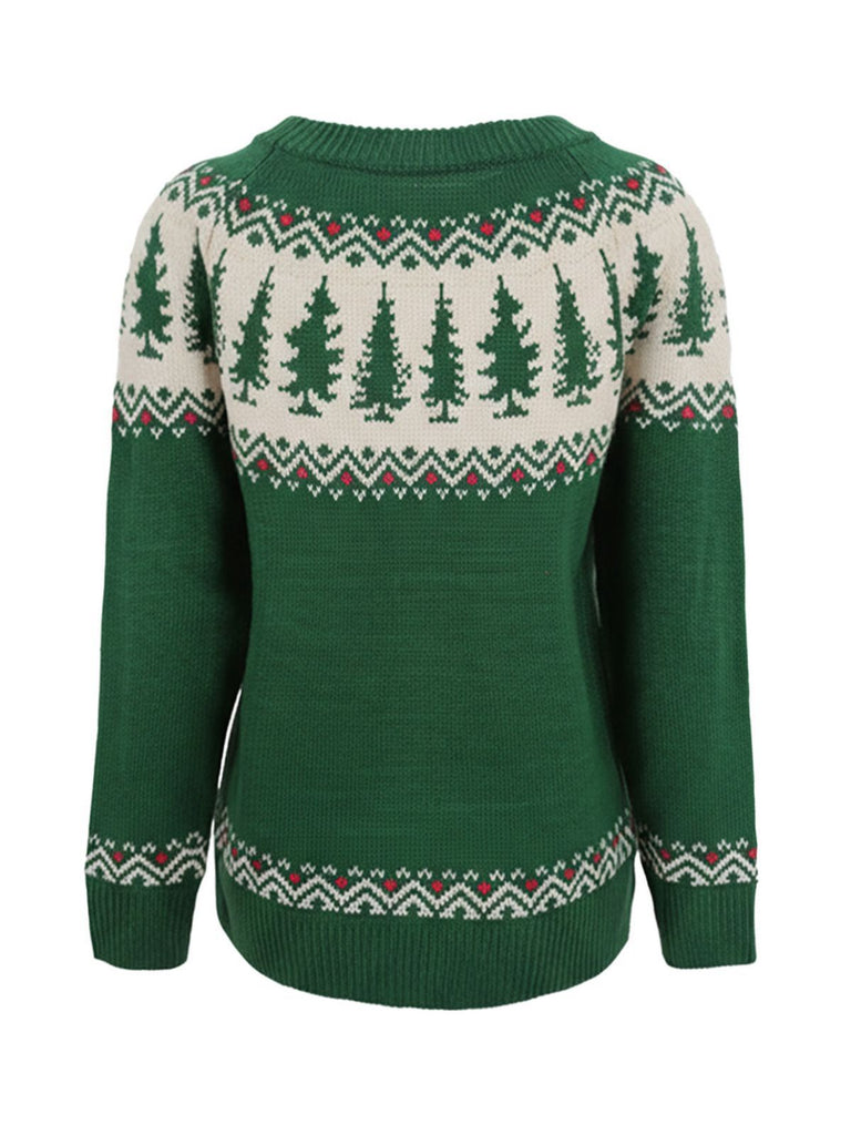 Green 1980s Christmas Tree Fair Isle Sweater - vintage fashion, retro style