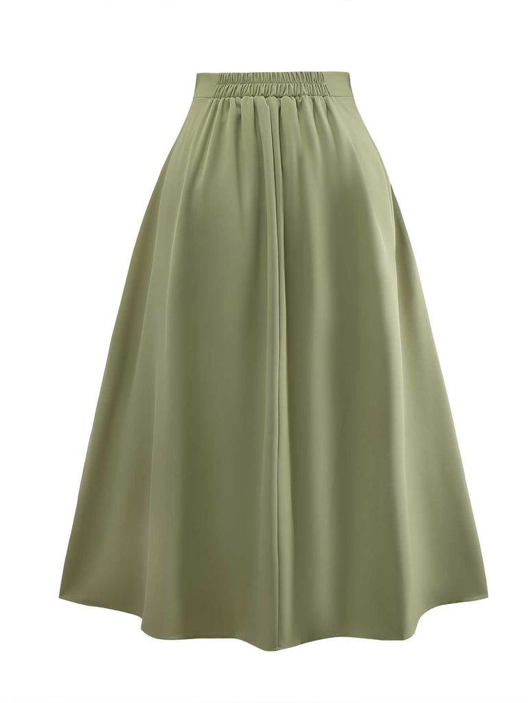 Green 1980s Solid Midi Skirt - vintage skirt, retro style