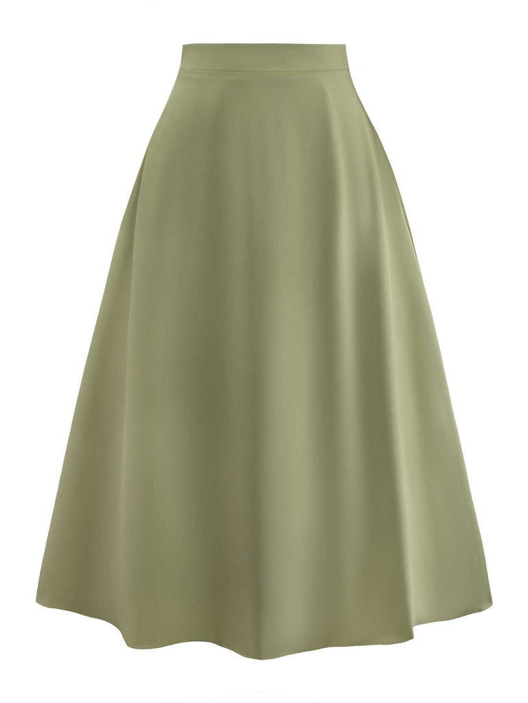 Green 1980s Solid Midi Skirt - vintage skirt, retro style