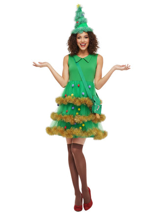 Green Christmas Tree Tiered Dress Set - vintage dress, retro fashion, elegant red