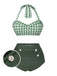 She's wearing Green Gray 1940s Halter Plaids Swimsuit and the whole beach remembers the 1940s