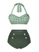Green Gray 1940s Halter Plaids Swimsuit: 1940s Riviera elegance, reimagined for her