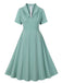 She slips into this Green Gray 1950s Lapel Solid Dress and suddenly it's a 1950s daydream
