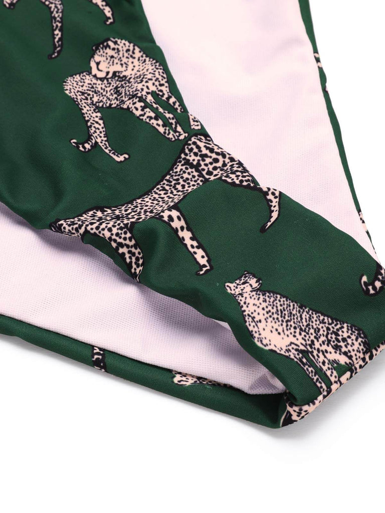 Green Jaguar Vintage Halter One-piece Swimsuit — vintage elegance for the modern woman