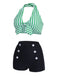Green Retro Halter Stripes Bikini Set: timeless style reimagined