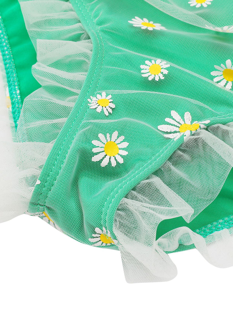 View 6: Green Summer Daisy Tankini Set, perfect for vintage themed parties