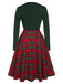 Green&Red 1950s Square Neck Plaids Long Sleeve Dress — vintage elegance for the modern woman