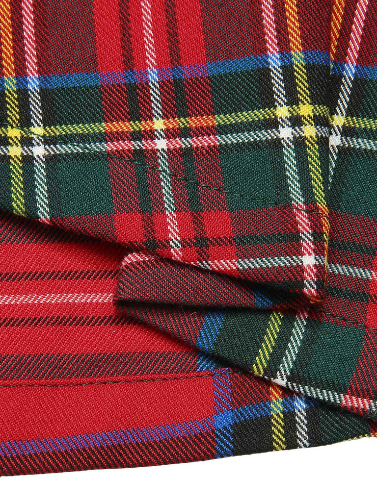 Green&Red 1950s Square Neck Plaids Long Sleeve Dress: timeless style reimagined