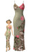 Floral patterned dress with a model figure on a white background