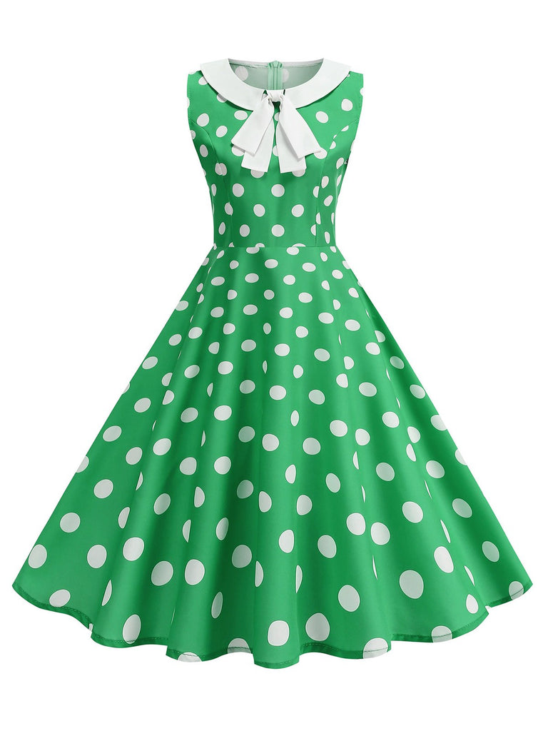 1950s Polka Dot Peter Pan Collar Sleeveless Dress